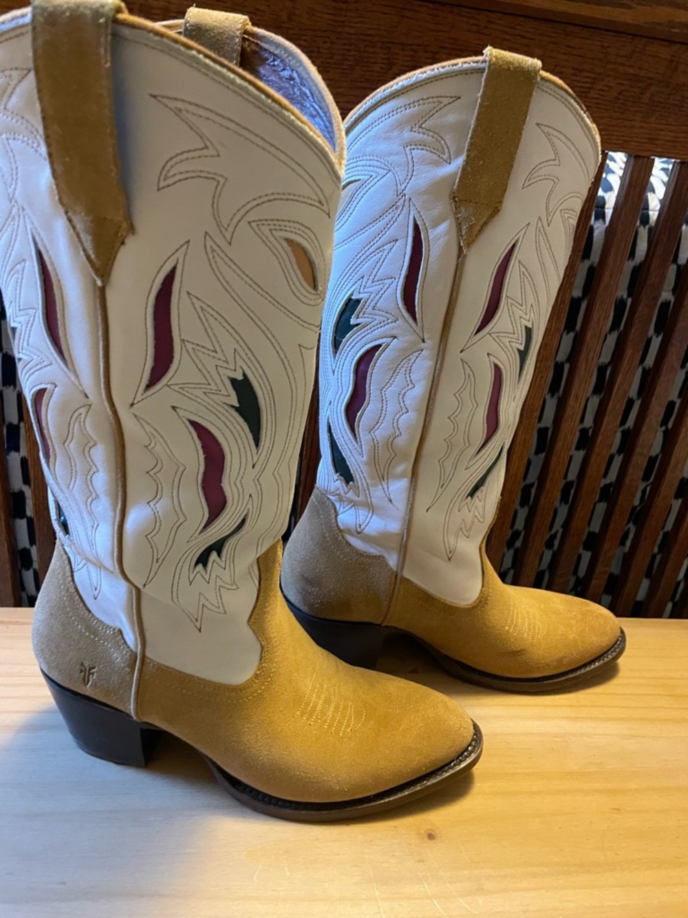 Frye Shelby Deco Stitch Cowboy Boots in White Multi - Picture 2 of 7